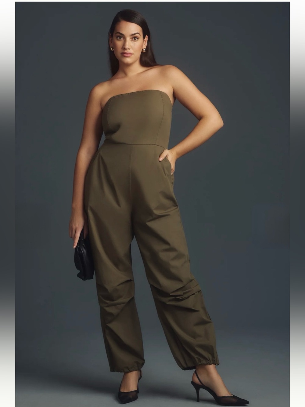 Anthropologie green strapless parachute jumpsuit 10